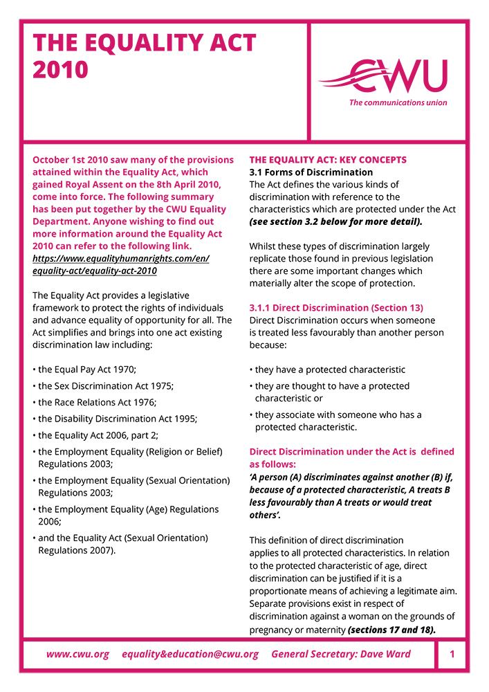 Equality Act 2010 Fact Sheet image